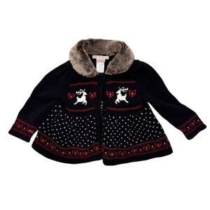 Janie and Jack Holiday Faux Fur Collar Knit Reindeer Sweater Peplum